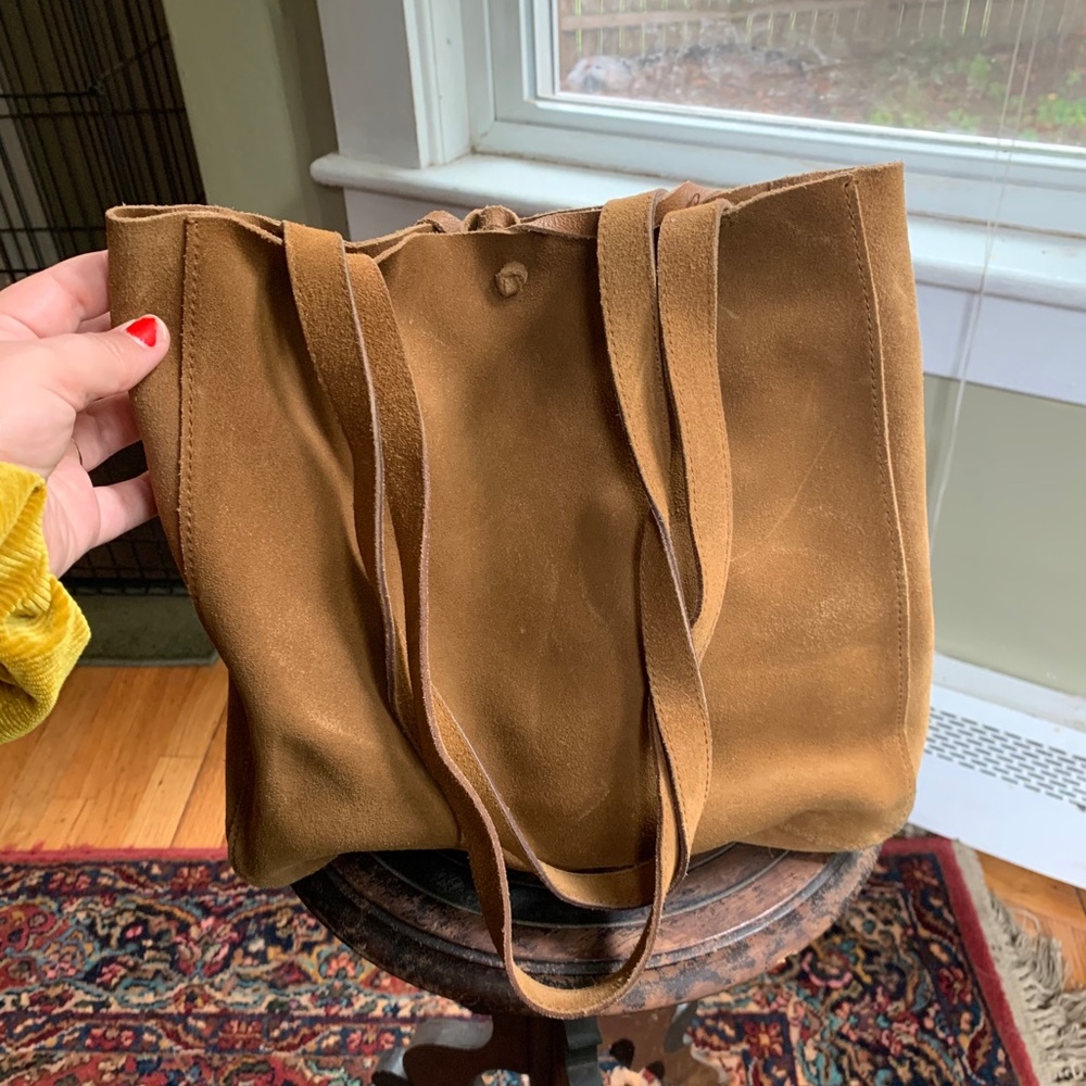 Camel suede madewell tote bag